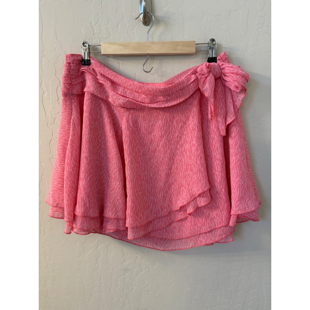 Aerie Ruffle Mini Wrap Skirt Tie Waist Flowy Lightweight Chiffon Pink‎ Sz L NWT